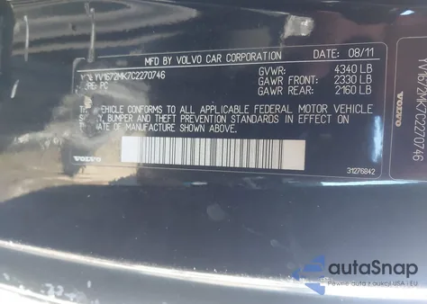 2012 Volvo C30 T5/T5 Platinum/T5 Premier Plus/T5 R-Design/T5 R-Design Platinum/T5 R-Design Premier Plus from USA, damaged, VIN YV1672MK7C2270746